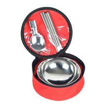 Outdoor Camping Stainless Steel Tableware Bowl Set Camping Climbing Gear Single zhe die shao Chopsticks Double Bowl Storage Bag