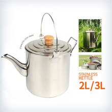Outdoor camping stainless steel hanging pot large capacity teapot coffee pot wooden handle portable kettle camping picnic kettle