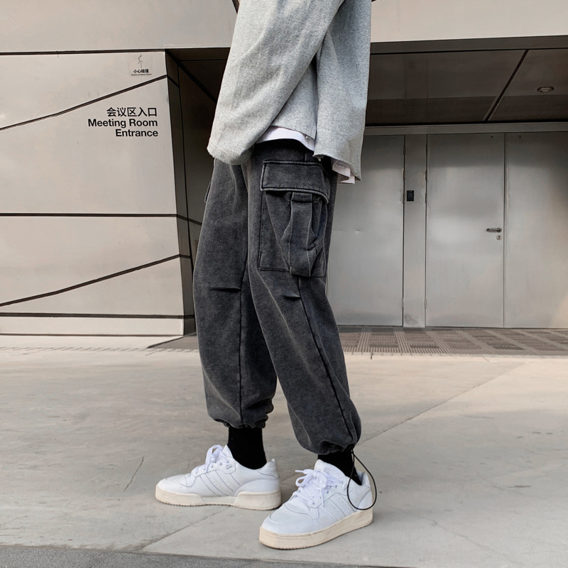 Overalls Men's Fashion Cotton Solid Color Casual Joggers Pants Men Streetwear Wild Loose Hip Hop Trousers Mens Sweatpants M-2XL