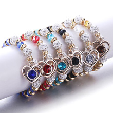 PP Romantic Vintage Bracelets For Women Heart Pendant Bracelets with bling crystal Beads Fit Pan Bracelets Jewelry