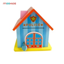 Piggy Bank Wood Chalet Coin Police Station Money Bank Saving Money Gift for Kids Originality parent-child interaction