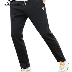 Pioneer Camp Winter Pants Men Warm Fleece 100% Cotton Causal Joggers Black Red Dark Blue Solid Joggers Men AZZ901588