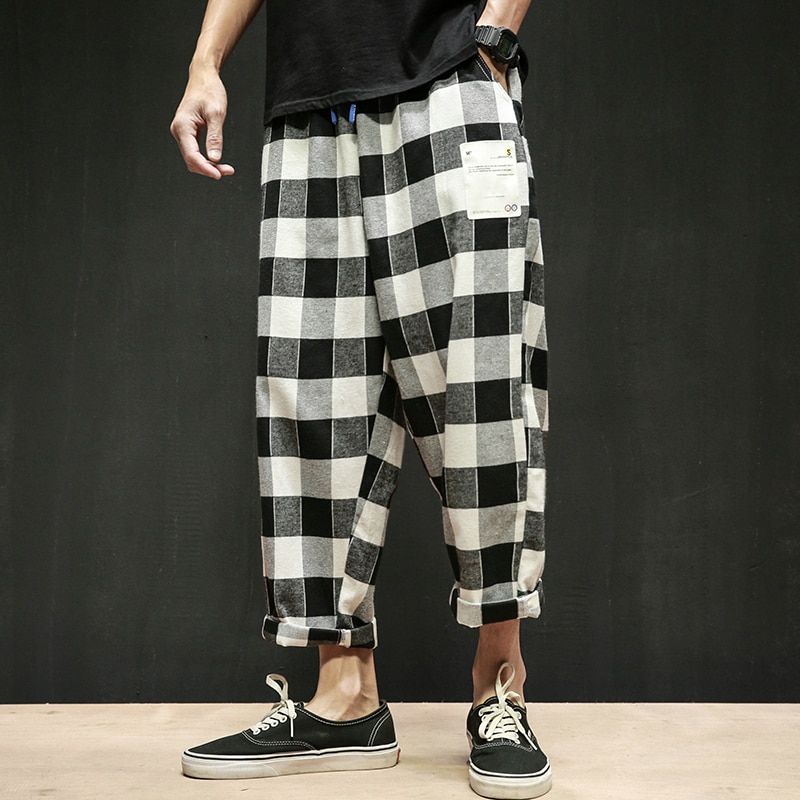 Plaid Pants Men's Fashion Hit Color Casual Loose Drawstring Harem Pants Men Streetwear Wild Hip Hop Trousers Mens Joggers M-5XL