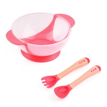 Popular Baby Infants feeding Bowl With Sucker,Temperature Sensing Spoon Baby Learnning Dishes Assist food Spoon Bowl Set
