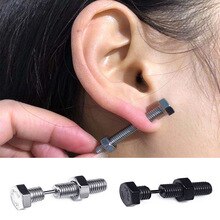 Punk Fashion Silver Black Color Stainless steel Nail Screw Piercing Stud Earring for Women & Men Ear Piercings Fashion Jewelry