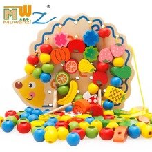 Puzzle wear beads / children's building blocks toys hedgehog fruit beads threading rope / wear beads wooden toys early education