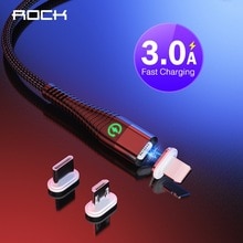 ROCK LED Light Magnetic Charge Cable Micro USB Cable For iPhone XR XS Max X Magnet Charger USB Type C Charging Wire Cord 1M 2M