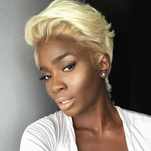 Rebecca Lace Front Human Hair Wigs For Black Women Straight pixie cut wigs Pre Plucked 613 Blonde Pink Burgundy 99J Free Ship