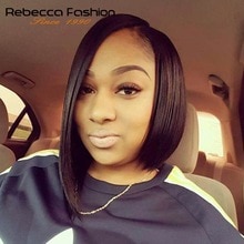 Rebecca Left Side Part Ombre Lace Front Human Hair Wigs For Black Women Brazilian Remy Straight Hair Short Bob Wig 12" Free Ship