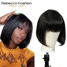 Rebecca Mix Color Short Cut Straight Hair Wig Peruvian Remy Human Hair Wigs For Black Women Brown Ombre Red Blue Wig Free Ship