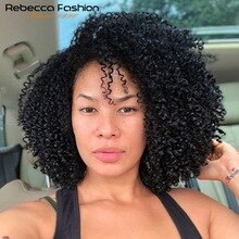 Rebecca Short Bob Wigs Afro Kinky Curly Human Hair Machine Wig Pre Plucked Bleached Knots Remy Brazilian Human Wig Nature Black