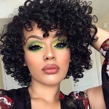 Rebecca Short Wet & Wavy Wigs For Black Women Peruvian Remy Loose Curly Human Hair Wig Color in 1B  DX1029  Free Shipping