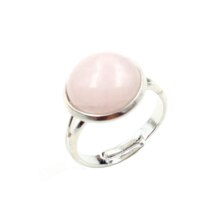 Rose Pink Quartz Round Cabochon Resizable Finger Ring Silver Plated Blue Turquoises Stone Jewelry