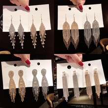 S925 Silver Needle Crystal Earrings Women's Exaggerated Long Earrings Tassel Rhinestone Earrings Fashion Lady Korean Ear Jewelry