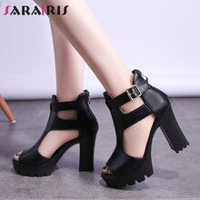 SARAIRIS Brand New Female Solid Platform Square High Heels Sandals 2020 Party Ol Sexy Sandals Women Ankle Strap Shoes Woman