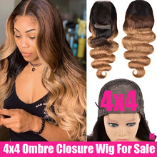 SAYME Ombre Body Wave Closure Wig 4x4 Lace Closure Wig Remy Brazilian Hair Wigs 150% Swiss Ombre Human Hair Wig For Women