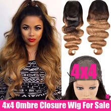 SAYME Ombre Body Wave Closure Wig 4x4 Lace Closure Wig Remy Peruvian Wigs Middle Part 150% Swiss Ombre Human Hair Wig For Women