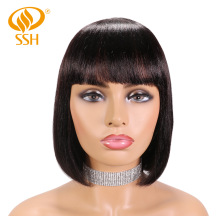SSH 100% Remy Human Hair Short Bob Wigs for Women Straight Hair Black Bob Wigs With Hair Bangs 10Inch Trendy and Natural Looking
