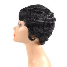 Saloncht Short Wavy Wig Peruvian Remy Human Hair Wigs for Black Women Brown Black Natural Wig with Bangs Free Shipping
