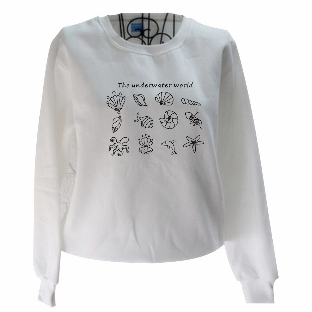 Sea's world casual print long-sleeved sweatshirt shell and dolphin ladies round neck autumn and winter loose sportswear women