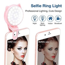 Selfie Ring Light LED Rechargeable Clip on Ring Light with 3 Brightness 32 Bulbs Mini USB Fill Light for Makeup Phone