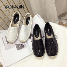 Sequined Espadrilles Women Hemp Loafers Concise Sewing Slip On Round Toe Ladies Fashion Moccasins Casual Style Solid Color New