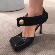 Sexy Black Women Pumps Square Toe Hollow Out High Heel Shoes Woman Mary Jane Shoes Summer Sandals Patchwork Horsehair Stiletto