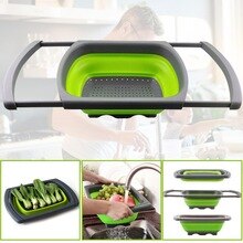 Silicone Collapsible Over The Sink Retractable Colander With Handle Kitchen Folding Strainer Bowls Drain water filter basket