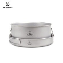 Silverant titanium pot and frying pan combination 2 piece set large camping cookware with folding handle for travel bushcraft