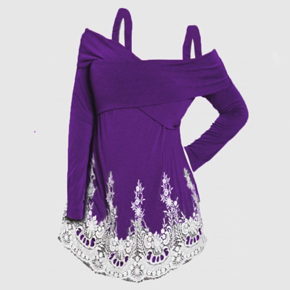 Slash Neck Off Shoulder Blouse Women Solid Long Sleeve Shirt Lace Patchwork Autumn Tops And Blouses Ladies Fashion Shirts D30