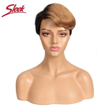 Sleek Cute Short Bob Hairstyles Part Lace Human Hair Wigs For Women Bob Wig With Bang Remy Human Hair Wig Ombre Pixie Cut Wig