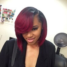 Sleek Lace Bob Wigs With Bang Lace Human Hair Wigs For Women Brazilian Straight Bob Human Hair Wig Ombre Wig Free Shipping