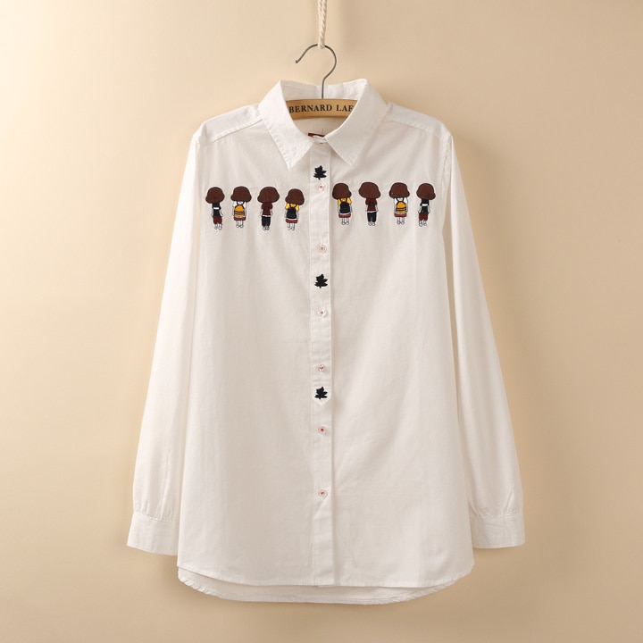 Spring White Shirt Women's Blouse Tops Long Sleeve Elegant Slim Office Ladies Turn-down Collar Button Down Shirts 100% Cotton