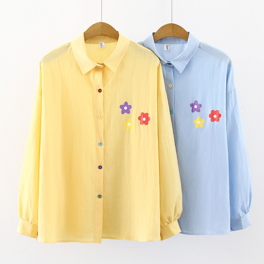 Spring Women's Blouse and Shirt Women Loose Blouses Tops Long Sleeve Turn-down Collar Floral Comfortable OL Style Femme Workwear
