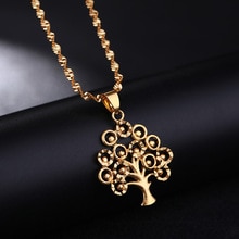 St.kunkka Life Tree Statement Necklaces Pendants Woman Chokers Collar Water Wave Chain Bib 24K Yellow Gold Filled Chunky Jewelry