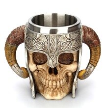 Stainless Steel Skull Mug Viking Drinking Cup Skeleton Resin Beer Stein Tankard Coffee Mug Tea Cup Halloween Bar Drinkware Gift