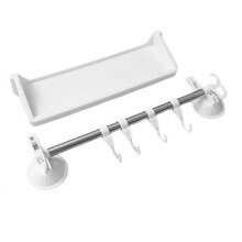 Stainless Steel Strong Suction Cup Towel Rack Hanger with Hooks Single Pole Holder Pipe Storage Basket Shelves
