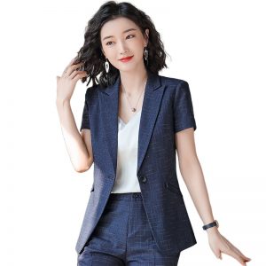 Summer Fashion Ladies Navy Blue Blazer Women Clothes Short Sleeve Jackets Female Elegant Formal Office Work Wear Plus Size 5XL