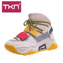 TKN Women Winter Casual Shoes Women Plush Increased 5 CM Flat Platform Shoes Quality Leather Women Chunky Sneakers Shoes X571