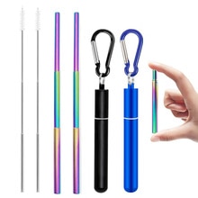 Telescopic Metal Drinking Straw Collapsible Reusable Straw Portable Stainless Steel Straw with Case and Brush for Travel Outdoor