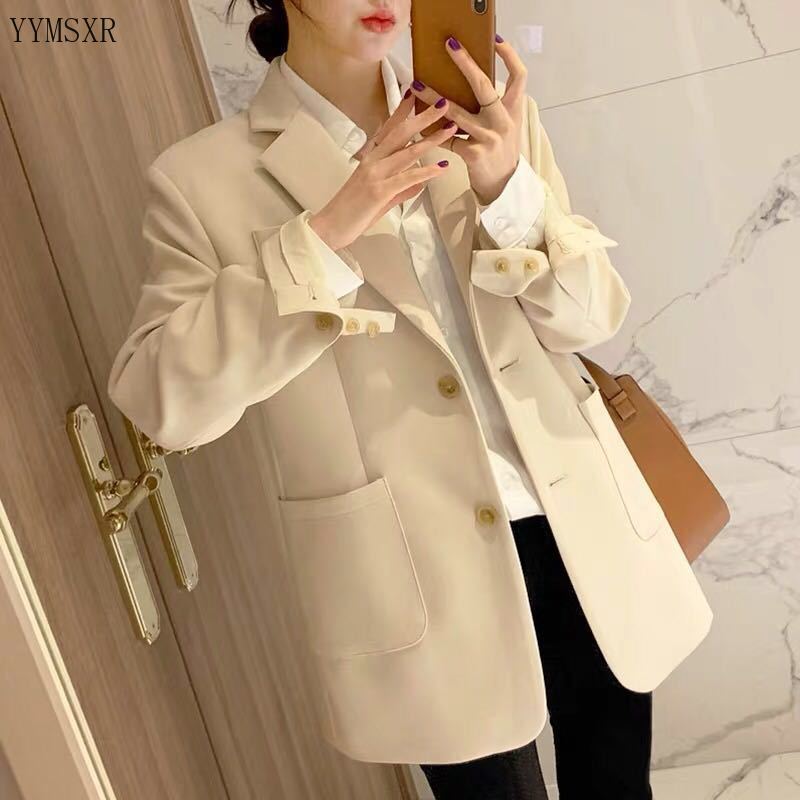 Temperament Women's Mid-length Jacket High Quality 2020 Korean Style New Casual Loose Ladies Blazer Female Coat Feminine Autumn