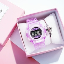Transparent Silicone Strap Kid Watch Children Digital Waterproof Sport Ladies Watches Simple Girl Cherry Pink Clock montre fille