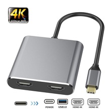 Type C HDMI Adapter 4K USB C to Dual HDMI USB 3.0 PD Charge Port USB-C Converter Cable for MacBook Samsung Dex Galaxy S10/S9