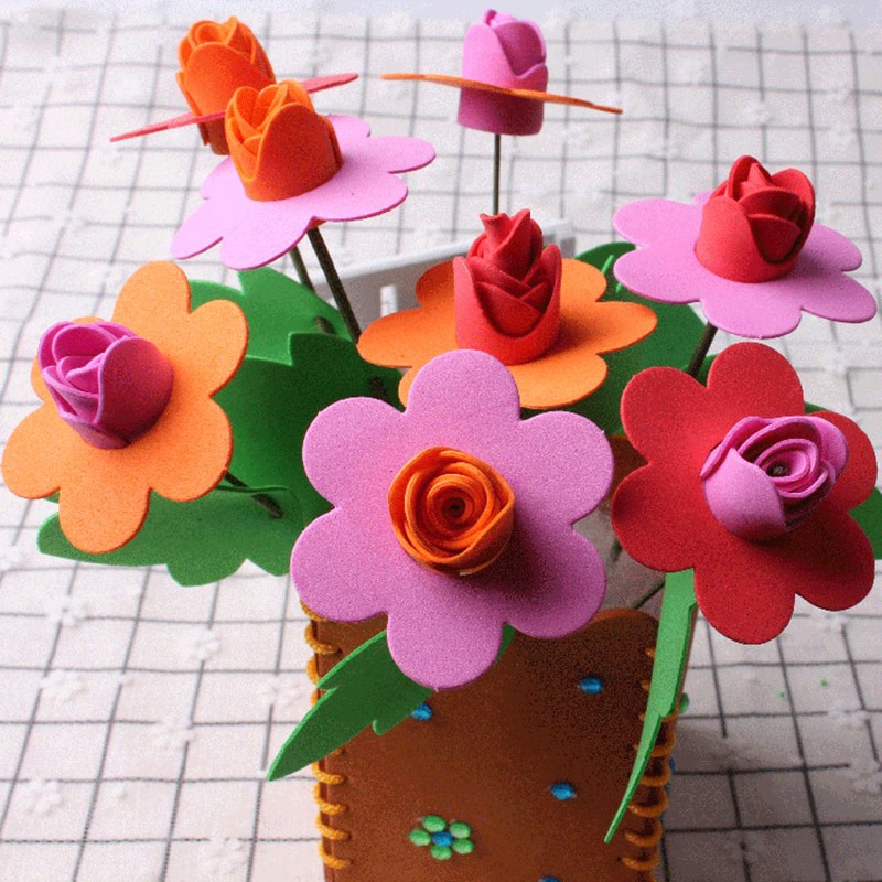 UainCube Handicraft Toys Flowers for Children/Kids EVA Simulated Flowerpot Handmade Kindergarten DIY Puzzle Toys for Kids