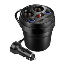 Universal 3.1A Dual USB Car Charger Cup-Type Car Charging LED Voltage Display with 2 Cigarette Lighter Socket For GPS DVR Charge
