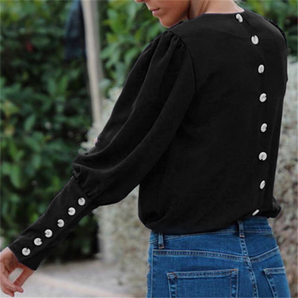 V-Neck Women Blouse Shirts Puff Sleeve Button White Blouse Summer Autumn Lady Shirt  Female Office Chiffon Blouse Tops