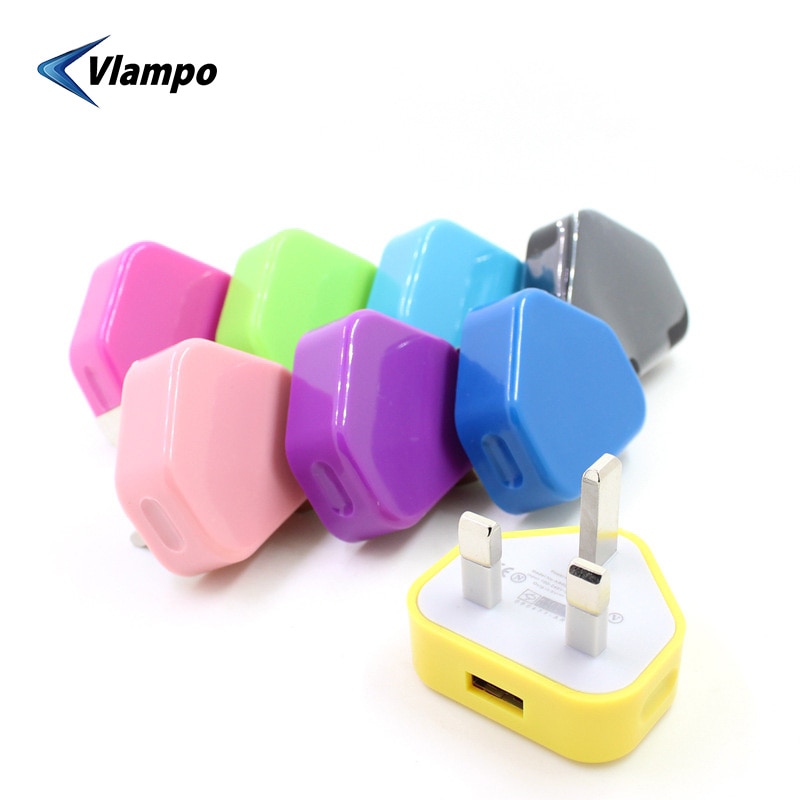 VLAMPO 3 Pin USB UK Plug Hong Kong British Wall Mains Charger Adapter For Mobile Cell Phone Smart Phone For iphone Xiaomi 1pcs