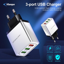 VLAMPO QC3.0 Quick Charge US/EU Plug Adapter 3USB Multi-port Smart Travel Phone Charger Fast Wall Chargers 5V / 9V / 12V