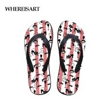WHEREISART 2019 Slippers Women Summer Cartoon Cat Women House Shoes Pink Flip Flops Casual Women Beach Shoes Chaussures Femme