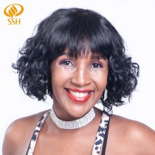 Water Wave Wig Non-Remy Brazilian Human Hair Bob Wigs 130 Density For African Americans Women Wig SSH